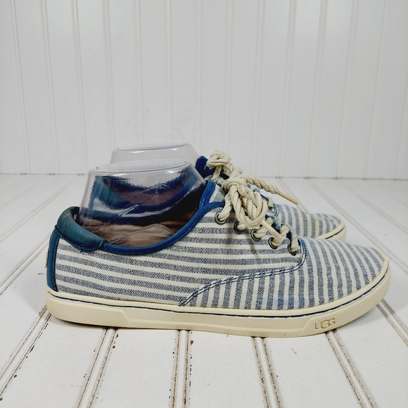 UGG Canvas Blue & White Striped Low Top Lace UP Sneakers F1013 - Picture 5 of 12